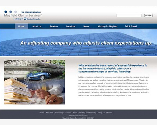 Mayfield Claims website, a finance & insurance marketing sample by Scott Silverman, Los Angeles copywriter and brand consultant.