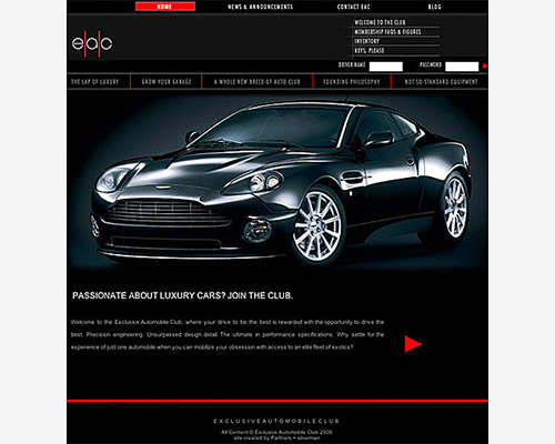 Exclusive Automobile Club website, a luxury marketing sample by Scott Silverman, Los Angeles copywriter and brand consultant.