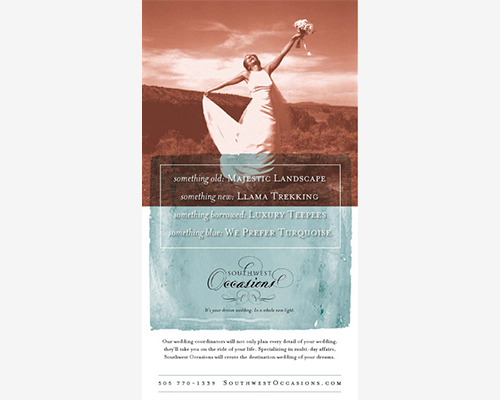 Southwest Occasions print ad, a luxury marketing sample by Scott Silverman, Los Angeles copywriter and brand consultant.